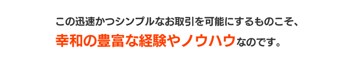 この迅速かつシンプルなお取引を可能にするものこそ、幸和の豊富な経験やノウハウなのです。